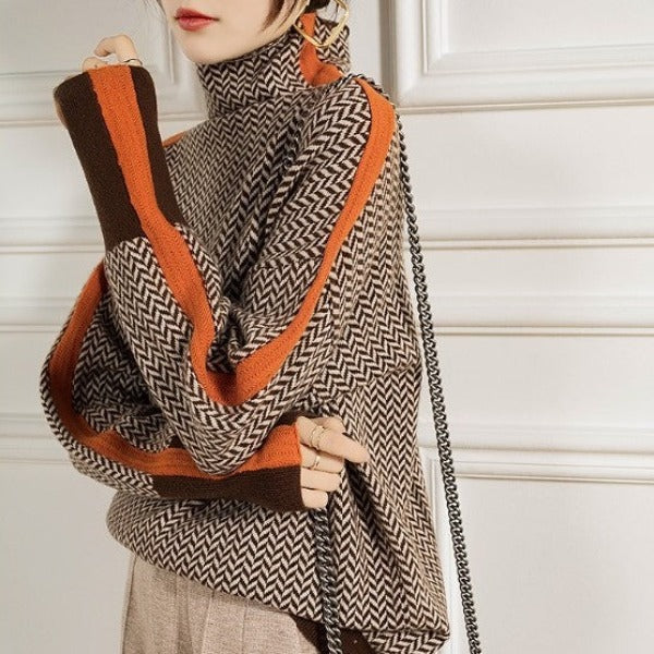 Claudia | Dolcevita jacquard con bande a contrasto